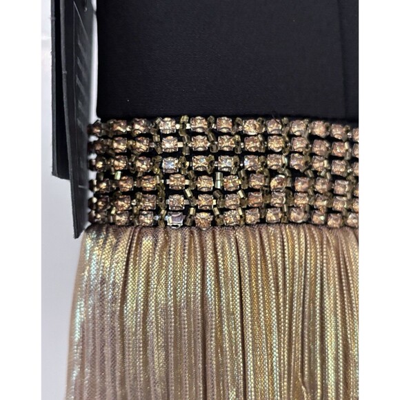 Ieena for Mac Duggal Dress 26541 Womens 4 One Shoulder Black Gold Layered  Gown - Picture 7 of 8